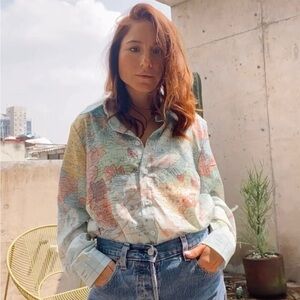 MISSLOOK Blue and Beige Map Print Shirt